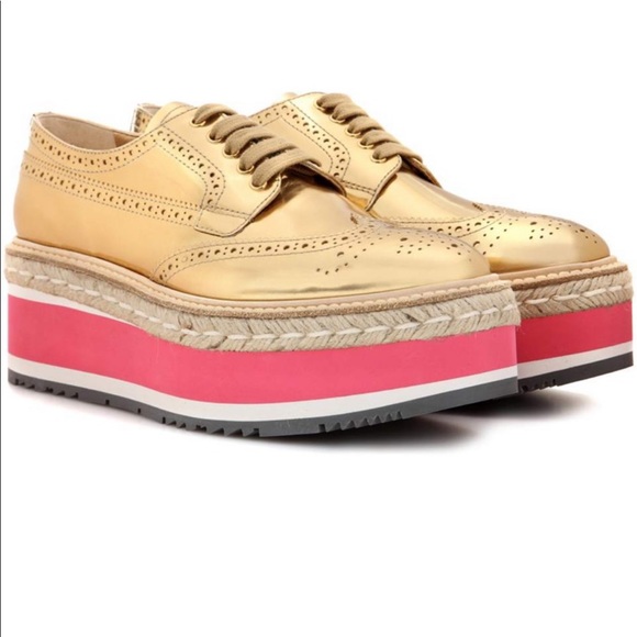 gold platform brogues